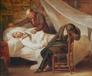 Der Tod Théodore Géricaults im Beisein seiner Freunde, Oberst Bro de Comeres und des Malers Pierre-Joseph Dedreux-Dorcy, 1824